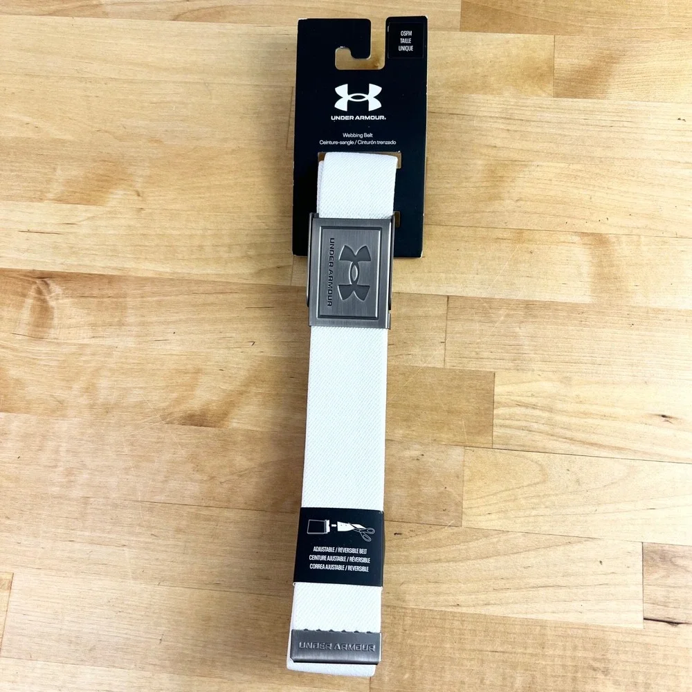 Under Armour Belt Webbing OSFM White Adjustable Cut to Size Golf NEW